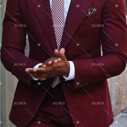2 Pieces Business Men's Suit for Wedding Party Tuxedos Slim Fit Peak Lapel Custom Made  Male(Jacket+Pants)