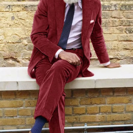 Men's Corduroy Casual Suit Fashion Single Breasted 2 Piece Set Jacket Blazer Pant Business Workwear Groom's Tailcoat Suit