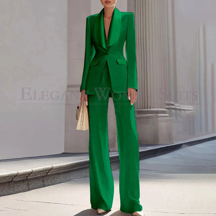 Customzied Women's Suits Blazer Luxury One-Button Shawl Lapel Slim Fit 2 Piece Jacket Pants Sets Evening Female Clothing Outfits