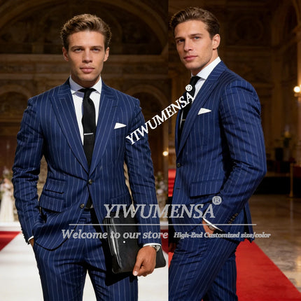 Classic Suit Men 2 Pieces Vertical Striped Jacket Pants Customized Man Formal Wear Business Banquet Attire Trajes Para Hombre