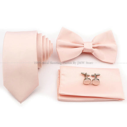 Hot Sale Purple Pink Sage Green Tie Set Polyester Necktie Bowtie Cufflink Brooch For Groom Suit Wedding Cravat Shirt Accessory