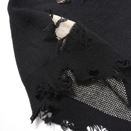 2025 New Men Distressed Sweater Hip Hop Pullover Vintage Casual Knitwear Top Streetwear Fashion Autumn Winter