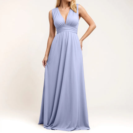 Multiple-Way Women Maxi Dress For Wedding Deep V-Neck Sexy High Waist Evening Party Dress Flowy Ruched A-Line Cocktail Dress