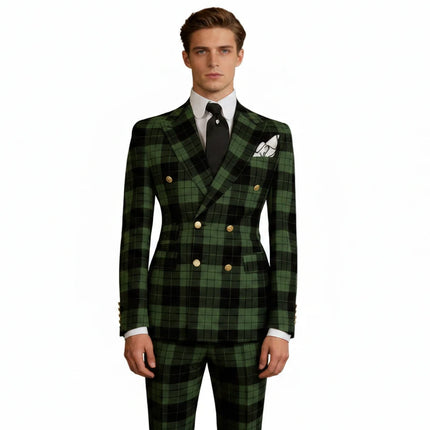 Male Fashion Suits Men Formal Wear Plaid Checked Jacket Pants 2 Piece Sets Man Business Party Attire Customized Groom Tuxedos