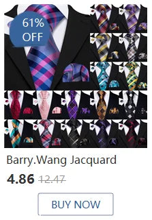 Barry.Wang Solid Silk Mens Tie Hankerchief Cufflinks Brooch Set Jacquard Plain Necktie Corsage For Male Wedding Party Events