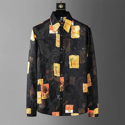 Luxury printed shirt men's long sleeved casual shirt, high-quality, fashionable, trendy, high-end plus size men's clothing XS-6X