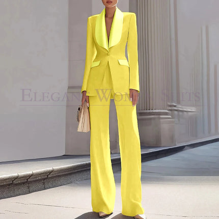 Customzied Women's Suits Blazer Luxury One-Button Shawl Lapel Slim Fit 2 Piece Jacket Pants Sets Evening Female Clothing Outfits