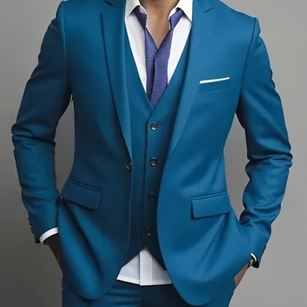 Men's Business Casual Suit for Weddings, Genuine Blazer, Vest and Pants, Big & Tall,Slim Fit Waistcoat, Dress Trousers, US Size