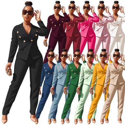 Blue Luxury Designer 2 Piece Set Outfits Black Office Suit for Women 2023 Button Up Blazer Long Pants Suit Top Blazer Set Women