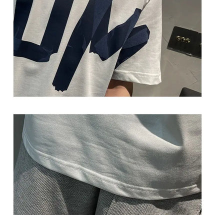 2025 Summer Casual All-match Trend Korean Fashion Short Sleeve Round Neck Solid Color Letter Printed Loose Fashion Youth T-shirt