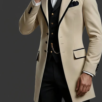 Elegant Business Men's Suits 2 Piece Sets Mid Length Jacket Pants Work Wear Outfits Customized Groom Banquet Attire Ropa Hombre