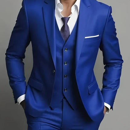 Men's Business Casual Suit for Weddings, Genuine Blazer, Vest and Pants, Big & Tall,Slim Fit Waistcoat, Dress Trousers, US Size