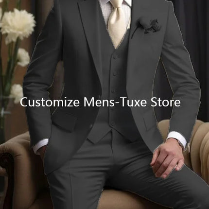 Elegant Wedding Men's Suits  Blazer Slim Fit 3 Pcs Jacket Pants Vest Luxury Costume Homme Formal Party Male Clothing