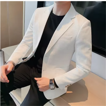 2025 High quality Waffle suit jacket men's fashion handsome with business casual autumn and winter new single-row two-button