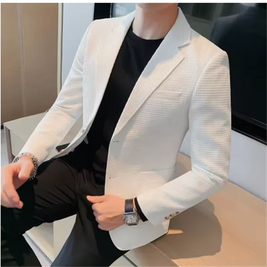 2025 High quality Waffle suit jacket men's fashion handsome with business casual autumn and winter new single-row two-button