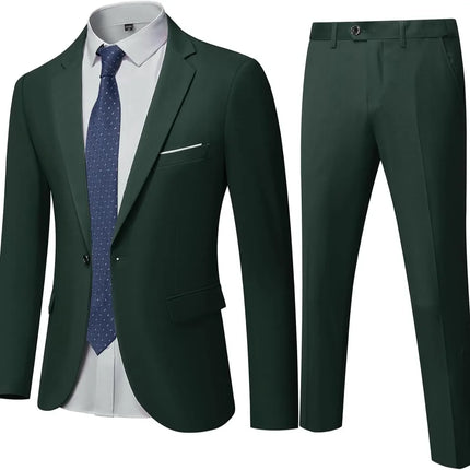 ( Blazer + Pants ) Men's 2 Piece Suit  Random Tie Included, Wedding & Business Dinner Male Formal Menswear Prom & Office Wear