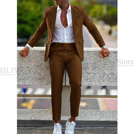 Orange Formal Men Suits For Wedding Prom Notch Lapel Blazer Custom Made Fashion Tuxedos Two-Piece Jacket+Pants Trajes De Hombre