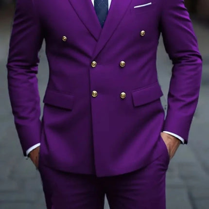 Double Breasted Men Suits Wedding Tuxedo Slim Fit Formal 2 Piece Jacket Pants Groom Prom Party Business Banquet Male Suit