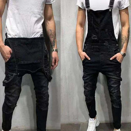 New Fashion Men's Jeans Overalls High Street Ripped Denim Jumpsuits Hip Hop Men Cargo Bib Pants Cowboy Male Jean Dungarees 2023