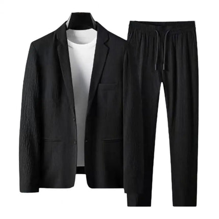 Men Two piece Suit Striped Pleated Men Pants Set Pleated Drawstring Loose Lapel Pockets Thin Formal Business Men Set