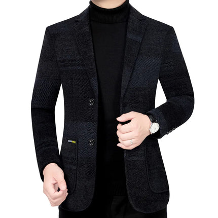 Man Suit Coat Fashion Striped Pocket Long Sleeve Male Outerwear Turn Down Collar Single-breasted Business Men Blazer