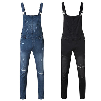 New Fashion Men's Jeans Overalls High Street Ripped Denim Jumpsuits Hip Hop Men Cargo Bib Pants Cowboy Male Jean Dungarees 2023