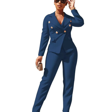 Blue Luxury Designer 2 Piece Set Outfits Black Office Suit for Women 2023 Button Up Blazer Long Pants Suit Top Blazer Set Women