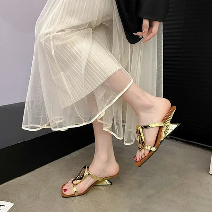 Gold Sexy Designer Wedding Elegant Shoes Women Sandals Stiletto High Medium Heel Open Toe Luxury Fashion Party Women Shoes