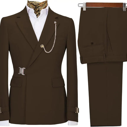 Men's 2 Piece Suit with Metal Clasp Slim Fit Suit Stylish Business Casual Tuxedo Suit