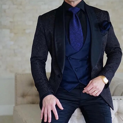 Men's Wedding Suit 2023 Italian Design Custom Black Smoking Tuxedo Jacket 3-piece Set (coat Vest Pants) Men's Groom Terno Suit
