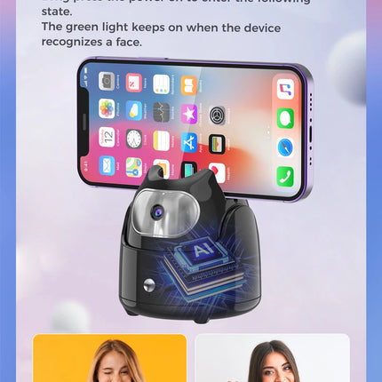 Portable 360°Rotation Auto Face Tracking Gimabl Tripod AI Smart Shooting Phone Holder for Live Vlog Streaming Video Selfie Stick