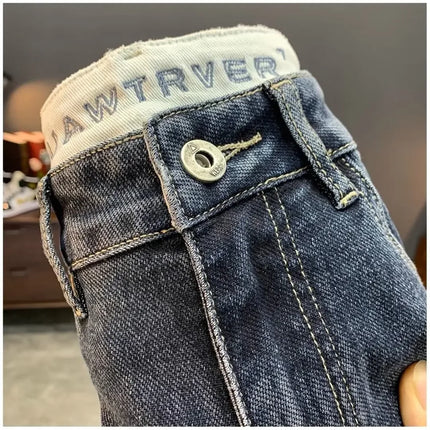 Summer Men's Slim Fit Jeans Thin Trendy Loose Straight Leg Elastic Nine Point Pants Versatile Casual Straight Cut Jeans
