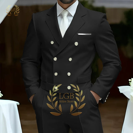 Men's 2-Piece Formal Suit, Double-Breasted Exquisite Buttons, Suit + Trousers, High-End Ceremonies Use