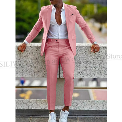 Orange Formal Men Suits For Wedding Prom Notch Lapel Blazer Custom Made Fashion Tuxedos Two-Piece Jacket+Pants Trajes De Hombre