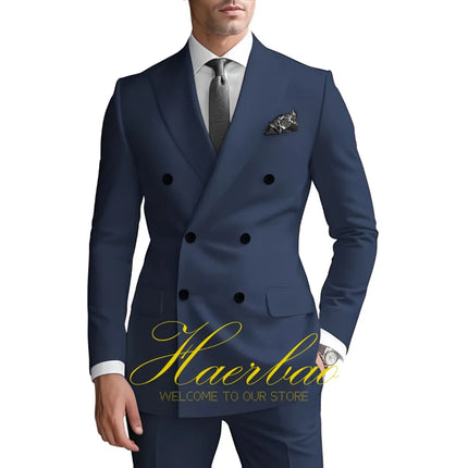 Men's Suits 2 Piece Double Breasted Jacket Pants Wedding Groom Tuxedo Formal Blazer Suit for Men