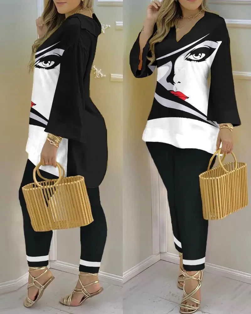 Pants Set New 2023 Spring & Summer Printed Fashion 2-Piece Suit