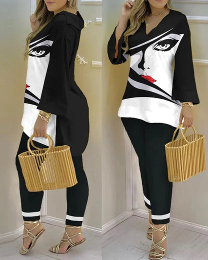 Pants Set New 2023 Spring & Summer Printed Fashion 2-Piece Suit