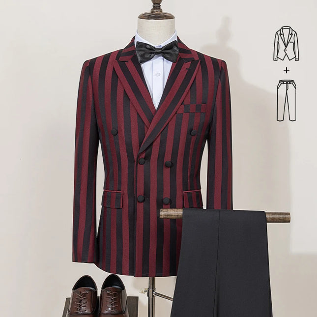 ST Cassy Men's Suits Fashion striped evening gown Double Breasted Slim Fit 2 Piece Jacket Pants dinner party