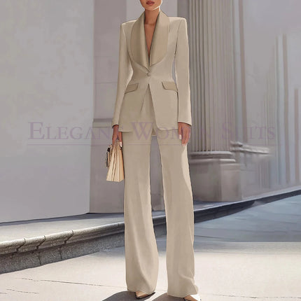 Customzied Women's Suits Blazer Luxury One-Button Shawl Lapel Slim Fit 2 Piece Jacket Pants Sets Evening Female Clothing Outfits