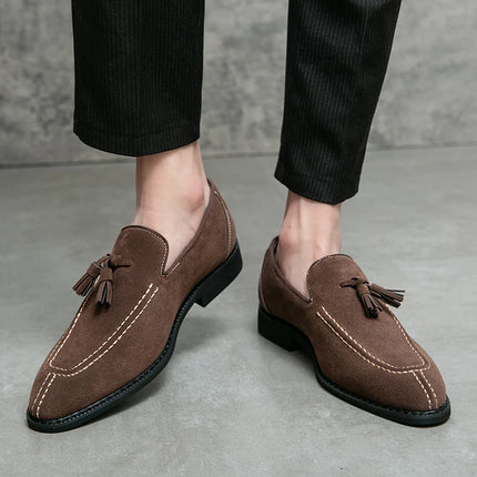 New British Designer Suede LeatherTassel Casual Shoes for Men Purple Blue Brown Moccasins Wedding Prom Homecoming Party Footwear