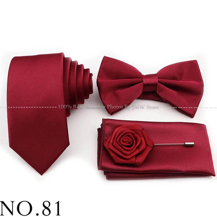 Hot Sale Purple Pink Sage Green Tie Set Polyester Necktie Bowtie Cufflink Brooch For Groom Suit Wedding Cravat Shirt Accessory