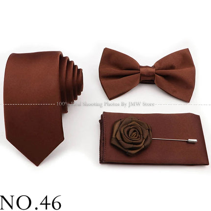 Hot Sale Purple Pink Sage Green Tie Set Polyester Necktie Bowtie Cufflink Brooch For Groom Suit Wedding Cravat Shirt Accessory