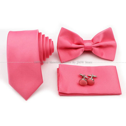 Hot Sale Purple Pink Sage Green Tie Set Polyester Necktie Bowtie Cufflink Brooch For Groom Suit Wedding Cravat Shirt Accessory