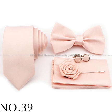 Hot Sale Purple Pink Sage Green Tie Set Polyester Necktie Bowtie Cufflink Brooch For Groom Suit Wedding Cravat Shirt Accessory