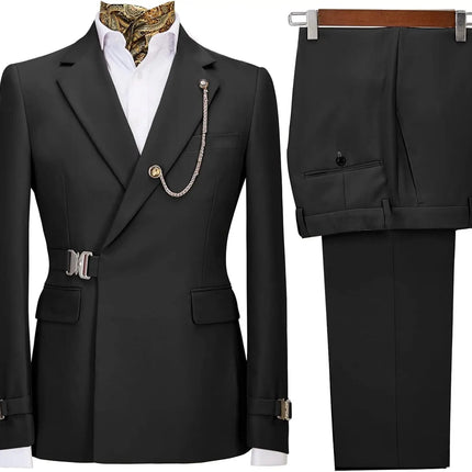 Men's 2 Piece Suit with Metal Clasp Slim Fit Suit Stylish Business Casual Tuxedo Suit