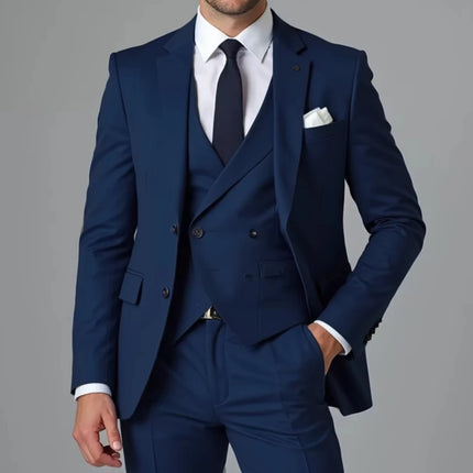 Men Suit 3 Pieces Royal Blue With Lapel Solid For Wedding Banquet Birthday Party Business Work Daily Jacket Vest With Pants