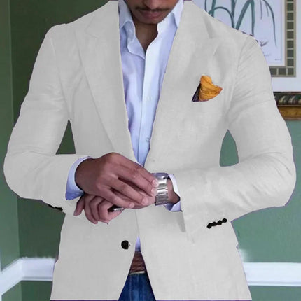 Men's Custom Green Linen Suit Jacket Summer Beach Wedding Groomsmen Only Jacket for Men