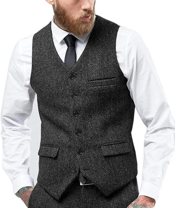 Mens Suit Vest Retro Tweed Wool Regular Fit Waistcoat Herringbone for Jacket Men's Suits Vest