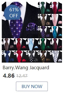 Barry.Wang Solid Silk Mens Tie Hankerchief Cufflinks Brooch Set Jacquard Plain Necktie Corsage For Male Wedding Party Events