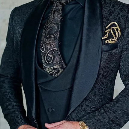 Men's Wedding Suit 2023 Italian Design Custom Black Smoking Tuxedo Jacket 3-piece Set (coat Vest Pants) Men's Groom Terno Suit
